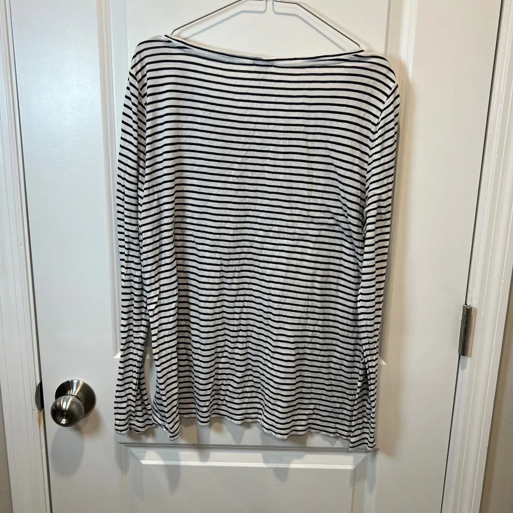 J.Crew‎ Women Long Sleeve Striped Viscose Top White Black XL